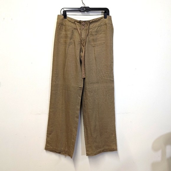 Cabi Wide Leg Olive Khaki All Linen Pants Medium - Picture 3 of 12